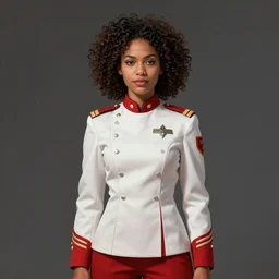 portrait of a woman by greg rutkowski, mulato, curly hair, tall and slender, attractive, she is about 2 0 years old, wearing the white and red officer uniform of the galactic triunvirate, star wars expanded universe, highly detailed portrait, digital painting, artstation, concept art, smooth, sharp foccus ilustration, artstation hq