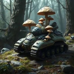 a bio - mechanical insect - tank with mushrooms as camouflage highly detailed, digital painting, artstation, concept art, smooth, sharp focus, elegant, illustration, unreal engine 5, 8 k, art by artgerm and greg rutkowski