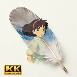 a feather with painting on it with a pastel aesthetic, studio ghibli, character design, fantasy, 8 k resolution
