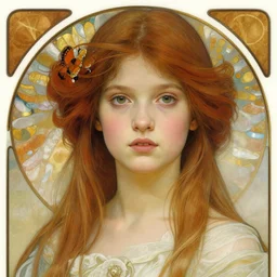 realistic little sister of bioshock painted by alfons mucha sharp focus high details 8 k