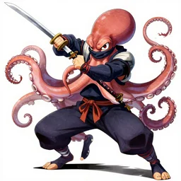 professional digital art manga anime rendering of an octopus dressed as a ninja fighting with a katana. colorful design. higly detailed, intricate, by takato yamamoto, anime manga style, trending on art station.