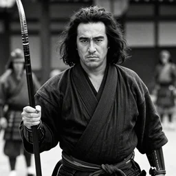 dany devito, a fearselles samurai in 1 9 3 0's japanese samurai movie, dramatic scene, storycal, detailed, black and white, dany devito samurai
