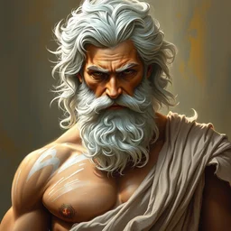 painted portrait of rugged zeus greek god gold body paint white white tousled hair masculine mature rugged sensual handsome handsome upper body muscular flowing fabric fantasy elegant detailed digital painting trending artstation concept art sharp focus illustration art by greg rutkowski alphonse mucha