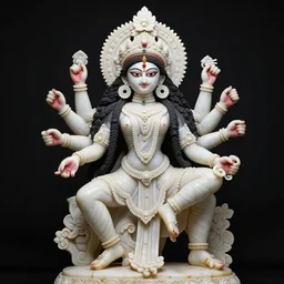 white marble statue of kali, black background, studio lighting, 90mm, f/2, nikon camera, intrincate details
