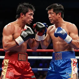 manny pacquiao versus bongbong marcos in a boxing fight, detailed intricate illustration, dark atmosphere, detailed illustration, hd, 4 k, digital art, overdetailed art, by greg rutkowski, by loish, complementing colors, trending on artstation, deviantart