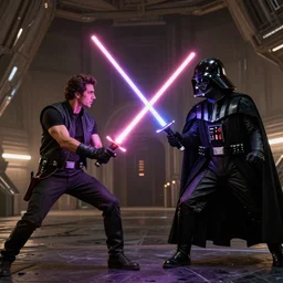 Saul Goodman battling Darth Vader with lightsabers on the death star, 4K, detailed