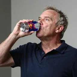 John Cleese drinking a redbull