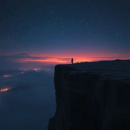 it is lonely at the edge of the world, melancholic, vibrant night sky, warm lighting, cinematic, highly detailed, masterpiece by beeple, tom bagshaw, daytoner