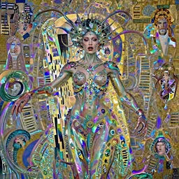 vivid hyperdetailed portrait of menacing, anxious, agitated yet stunningly beautiful biomechanical djinn the unwilling god of creation overseeing the iridescent fabric of the universe, by charlie bowater, mandy jurgens, WLOP, gustav klimt, octane render, dramatic camera angle, 4k, 8k, high detail, HDR, by tom bagshaw, powerful, with inspiration from Beksinski, inspired by greek goddess Athena