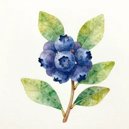 blueberry plant watercolor drawing