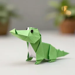 product photo of an origami figure, shaped like a crocodile, hyper realistic, bokeh, 4 k
