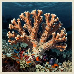 coral life, by gediminas pranckevicius, by james gilleard, dark shadows, woodblock, split - complementary - colors, polished, tremella - mesenterica, mycelium, great barrier reef
