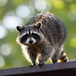 raccoon on roof, backlit,