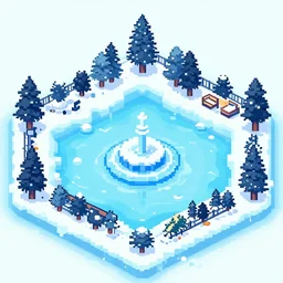 ice garden. heavily stylized pixel art by award - winning pixel artist, ( ( ( watercolor ) ) ), geometric, cinematic lighting, 6 4 bit, minimalism.