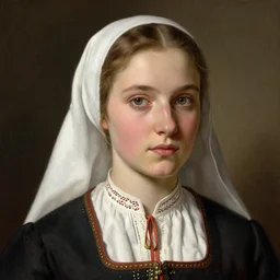 portrait en bust of irish peasant girl, traditional corsican, perfect detailed eyes, intricate, highly detailed, artstation, illustration, jurgens, rutkowski, millais