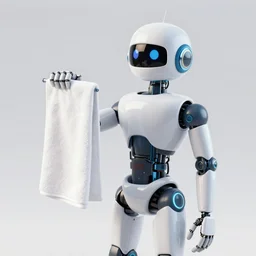 a robot holding a towel, digital art illustration