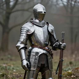 knightly armor in WW1 aesthetics equipping a rifle