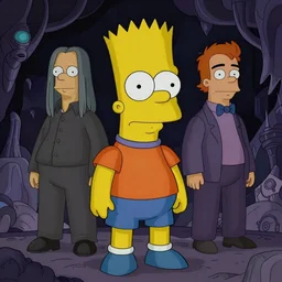 a realistic rendering of bart simpson in the style of alex grey, kubrick and stephen gammell, dark fantasy, magic realism, official art, concept art, artstation hd, matte painting, reimagined by industrial light and magic, mystical