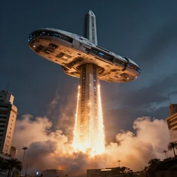 buenos aires obelisk as a spaceship taking off, photorealistic sci - fi dramatic lighting fantasy art wallpaper