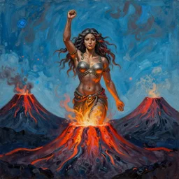 Volcanoes goddess painting by Dan Hillier, trending on artstation, artstationHD, artstationHQ, 4k, 8k