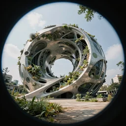 abandoned by zaha hadid, fisheye futuristic nature, archdaily, wallpaper, highly detailed, trending on artstation.