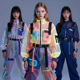a 2 0 4 9 cgi rtx hdr portrait of a beautiful russian girl detailed features wearing a futuristic school uniform brights, utility chic, sheer fabrics, zippers, belts & velcro galore, big techno watches, cargo pants, designed by balenciaga bypainting bioluminance alena aenami artworks in 4 k by jesper ejsing, feng zhu and loish