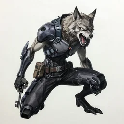 key art of a violent cyberpunk werewolf, drawn by tsutomu nihei