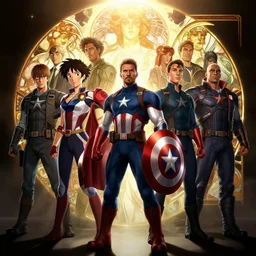 all the avenger combined, stephen bliss, greg rutkowski, loish, rhads, beeple, makoto shinkai, tom bagshaw, alphonse mucha, sharp focus, art by artgerm and greg rutkowski, stanley kubrick, backlit, harsh overhead sunlight,