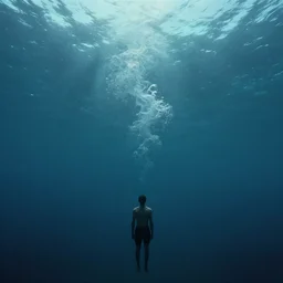 the man at the bottom of the sea, abstract, surreal, uncanny, 4 k hd,