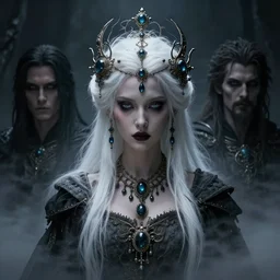 a white haired princess, adorned with precious stone jewelry, intricate concept art, ominous, sinister dark fantasy, misty, dramatic lighting, octane render, 8 k, ruan jia and jeremy mann and tom bagshaw and alphonse mucha