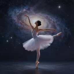 ballerina in a dress looking at a starry sky, galaxy, beautiful, painting, highly detailed, soft light