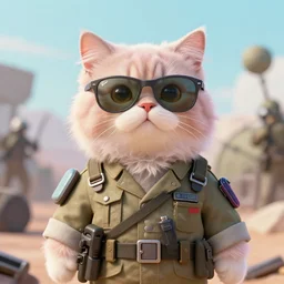a masterpiece portrait of a futuristic cute british longhair cat wear soldier clothes in war scene, wear ray - ban glass, pastel vibe, hyper realistic, concept art, intricate, hyper detailed, smooth, vibrant, by greg rutkowski
