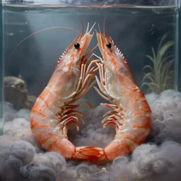 ultra realist and ultra intricate detailed soft painting of a shrimp, (symmetry features), sensual gloomy style, volumetric clouds, aquarium background, artstation, unreal render, depth of field