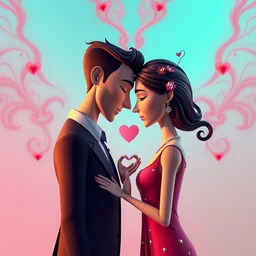 style of santiago calatrava and salvador dali, perfectly centered symmetrical balanced male and female portrait of man and woman in love sharing one heart. high coherence ; 3 d cartoon 8 k ultra hd