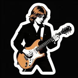 1 9 7 0 - young - jimmy page from led zepelin playing - guitar - solo, sticker - art, svg vector, adobe - illustrator