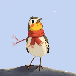 a cute skylark wearing a scarf. disney pixar anime illustration by edward gorey