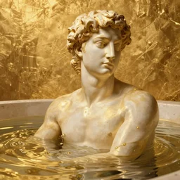 bathing in gold and light, by jacques - louis david, by greg rutkowski, by zdzisław beksinski, by josep tapiro baro, trending on artstation, featured on pixiv, masterpiece, oil on canvas, cinematic composition, dynamic beautiful lighting,