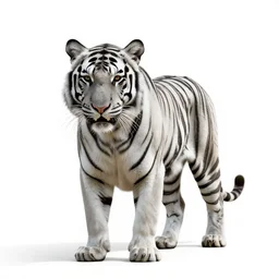 black white tiger, clean 3d render, full body, isolated on a pure white background, centered, entire subject in frame, sharp focus, soft studio lighting