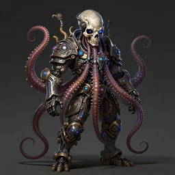 a biopunk skull face octopus warrior, apex legends character art, intricate and ornate alien technology, bioluminescence, bloom, dim rim lighting, by victor grasso and scott musgrove, anton h. r. giger and tooth wu, digital illustration, concept art, cg society