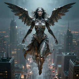 intelligence artificial goddess floating above a city, sharp focus, by rozalski, by greg rutkowski, cinematic shot, megalophobia, award winning, trending on artstation, intricate, detailed