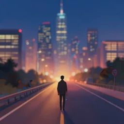blade runner city in the distance. from the highway. evening scene. len blur background bokeh. art by ismail inceoglu, filip hodas, and pixar.