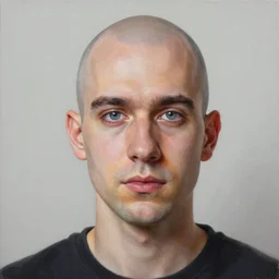 a bald man from ohio living in michigan and he has drama queen eyebrows, hyperrealistic painting