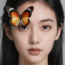 portrait of a beutiful butterfly ,ultra datailed , turning into a beautiful asiatic girl with an ultra detailed perfect wild face ,with ultra detailed and perfect eyes