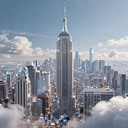 a futuristic new york city in shiny crystalline : 6, octane render, clouds : 2