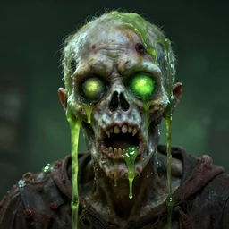 Green ooze coming out of zombies eyes and mouth, Portrait, Creepy, hyperrealistic, artstation, concept art