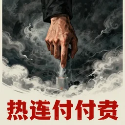 an ominous and foreboding hand descending from the clouds demanding payment in the style of a communist propaganda political poster