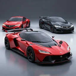 a sports car based on nissan, acura and chevy sports car body styles, nissan sports cars, chevy sports cars, acura sports cars, red and black paint, trending on artstation, unreal engine, studio lighting, sport car concept, by jotaautomotive, nancorocks and khyzylsaleem