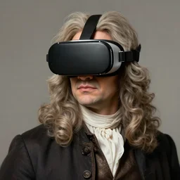 portrait of isaac newton using a vr googles oculus rift, artwork by gaston bussiere, craig mullins, trending on artstation