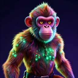 glowwave portrait of monkey in borderlands 3, neon, au naturel, hyper detailed, digital art, trending in artstation, cinematic lighting, studio quality, smooth render, unreal engine 5 rendered, octane rendered, art style by klimt and nixeu and ian sprigger and wlop and krenz cushart.