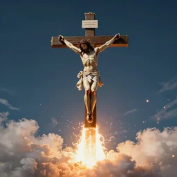 jesus on a cross being launched into space